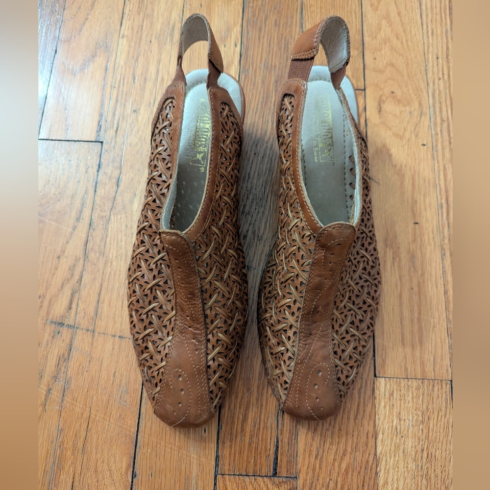 Pikolinos Brown leather European Slingback Woven Kitten Heel Sandals - Picture 2 of 6